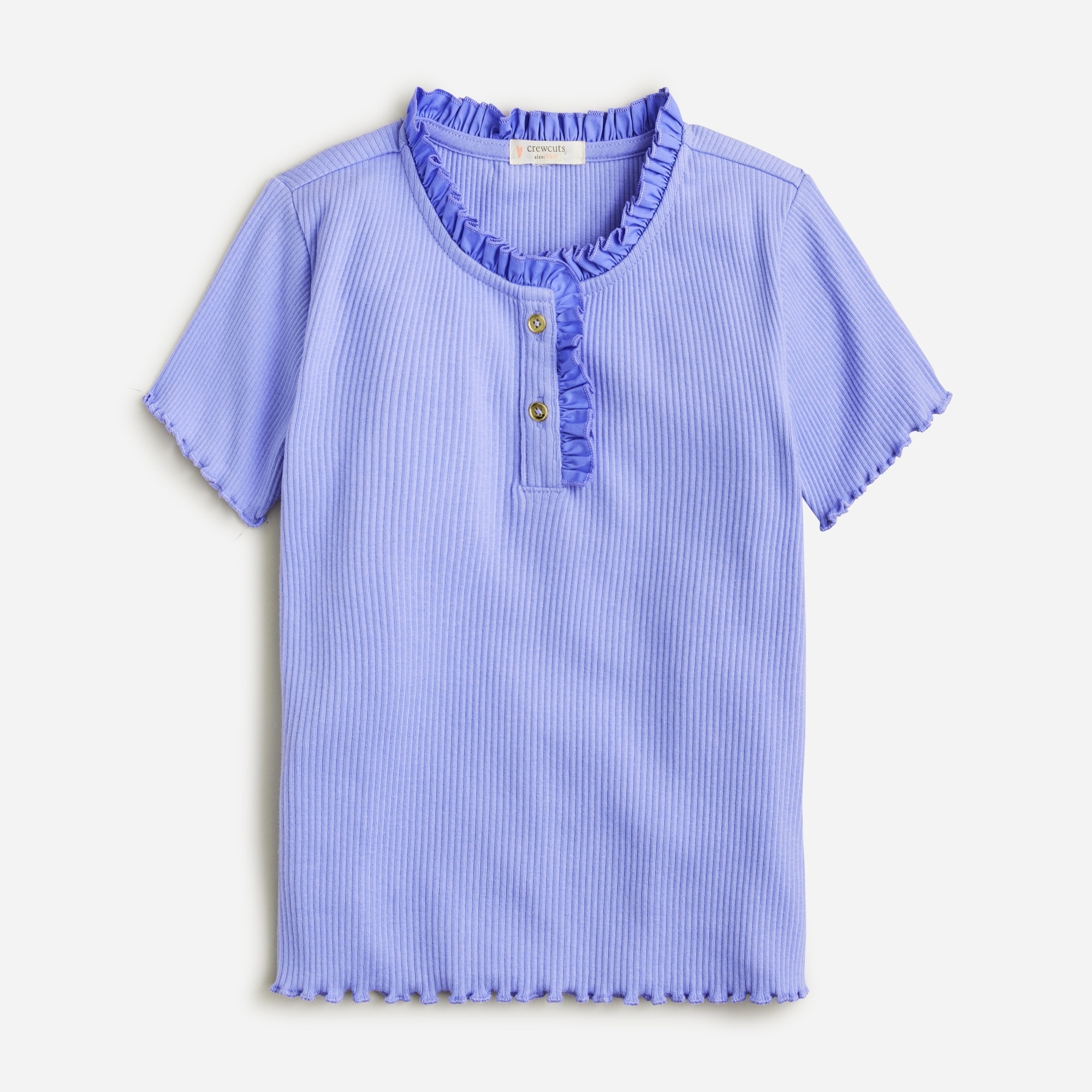  Girls' ruffle-trim T-shirt in vintage rib