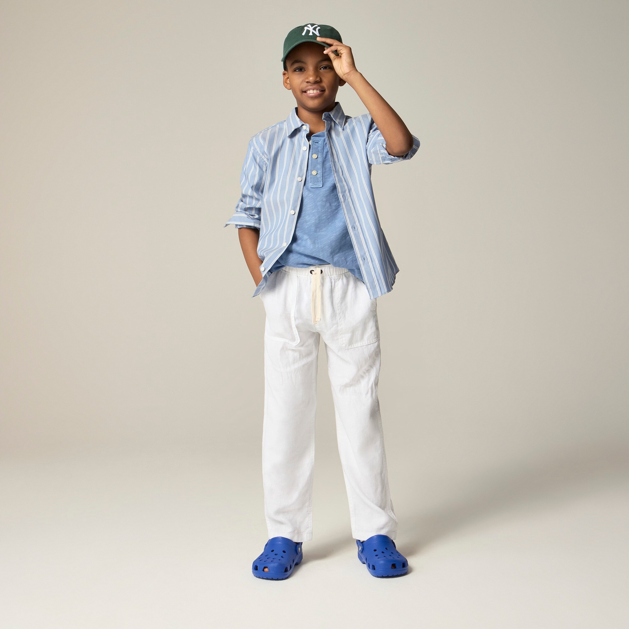 Kids' short-sleeve garment-dyed henley
