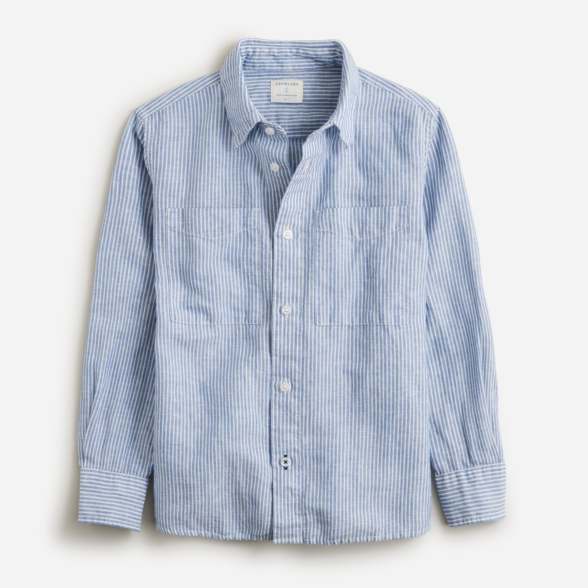 Boys' long-sleeve camp shirt in linen-cotton blend