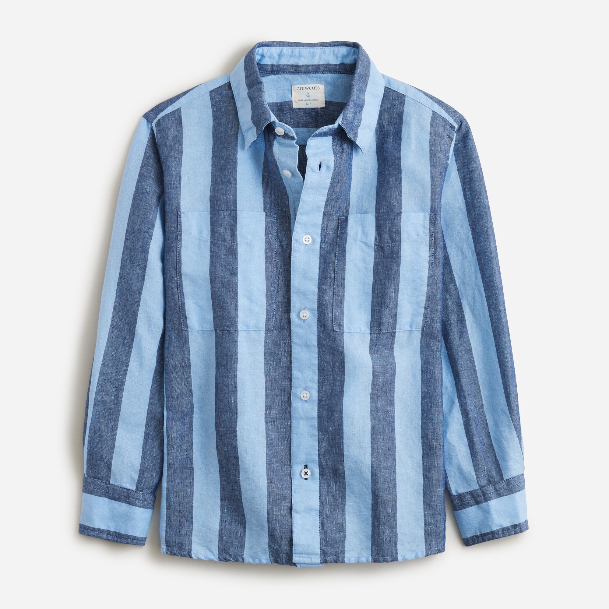  Boys' long-sleeve camp shirt in linen-cotton blend