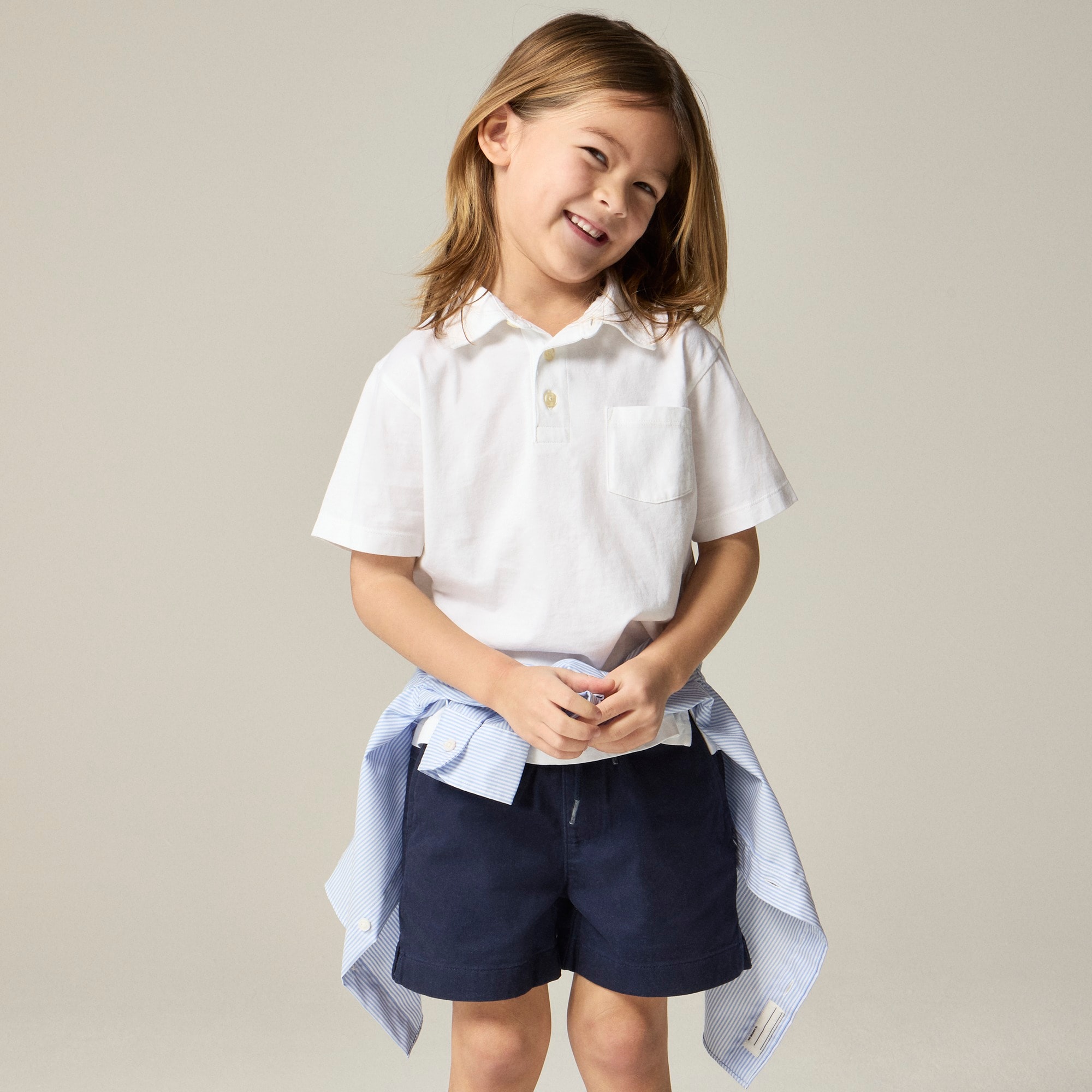 Kids' new short-sleeve garment-dyed polo shirt