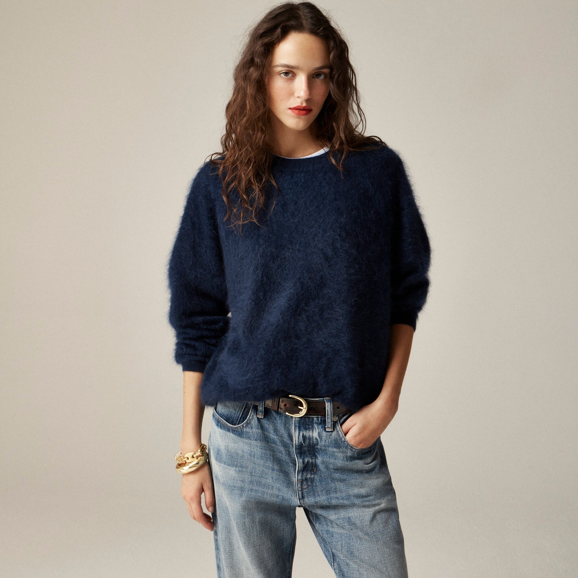 Brushed cashmere relaxed crewneck sweater
