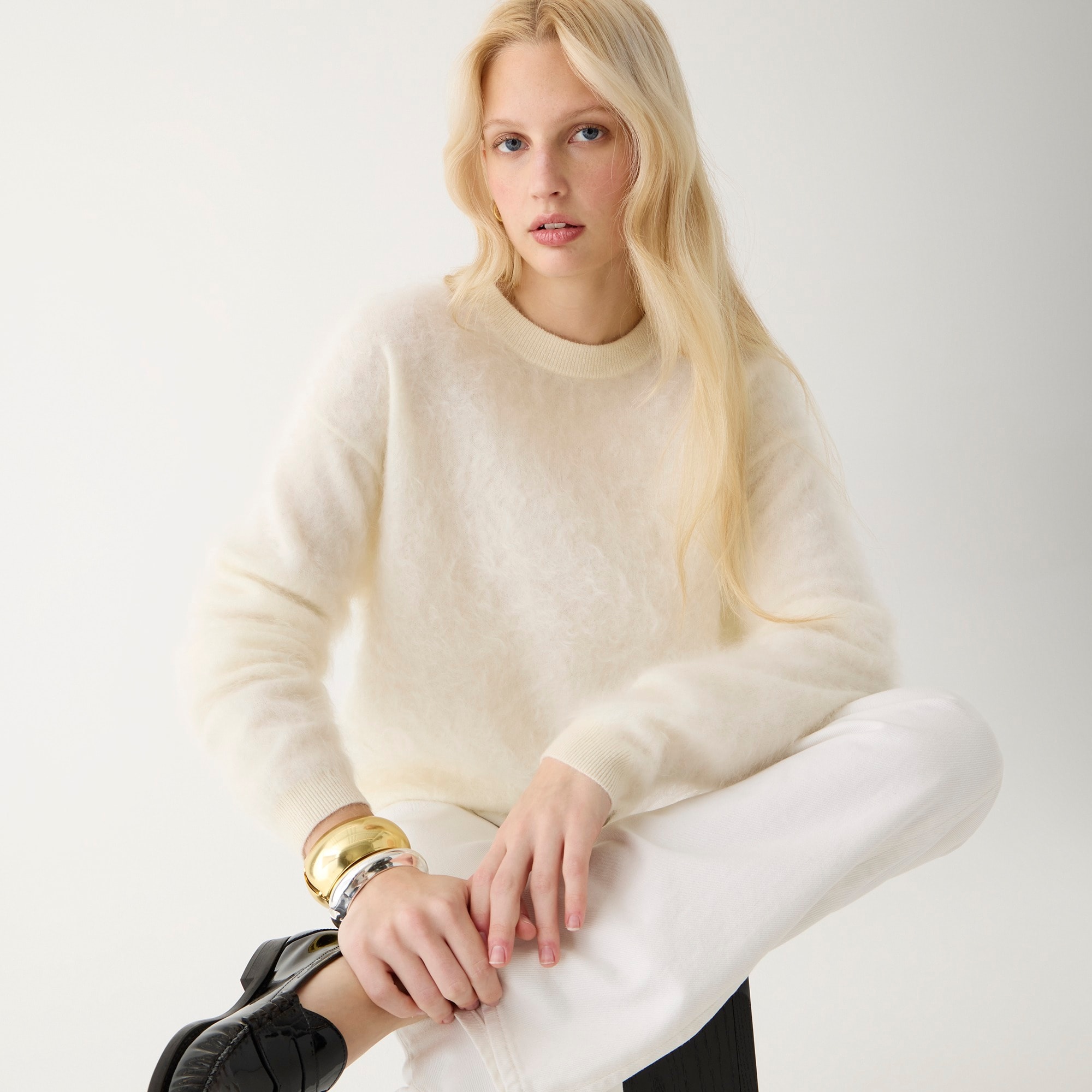 womens Brushed cashmere relaxed crewneck sweater