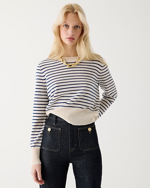  Shrunken cashmere crewneck sweater in stripe
