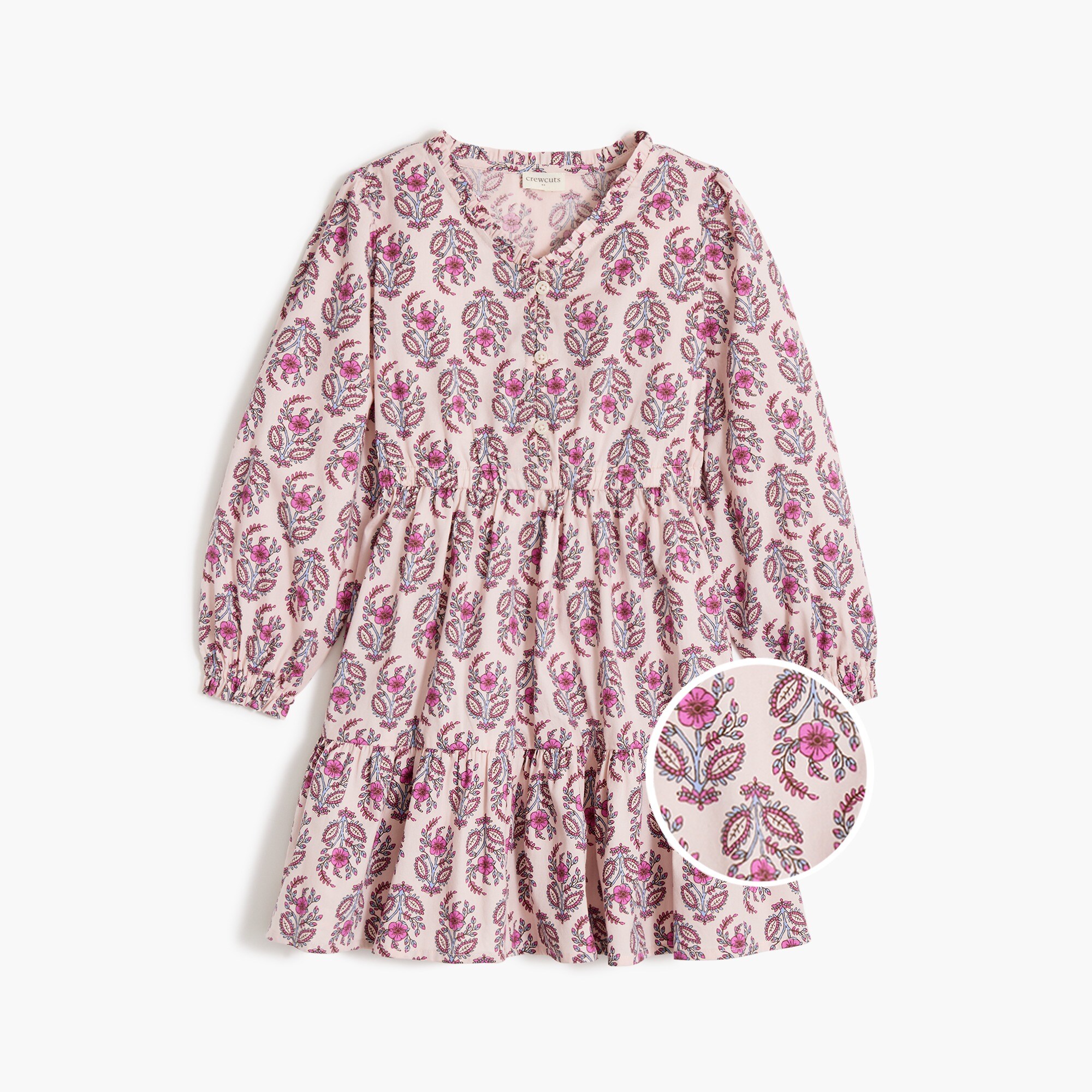 girls' block-print long-sleeve dress for girls