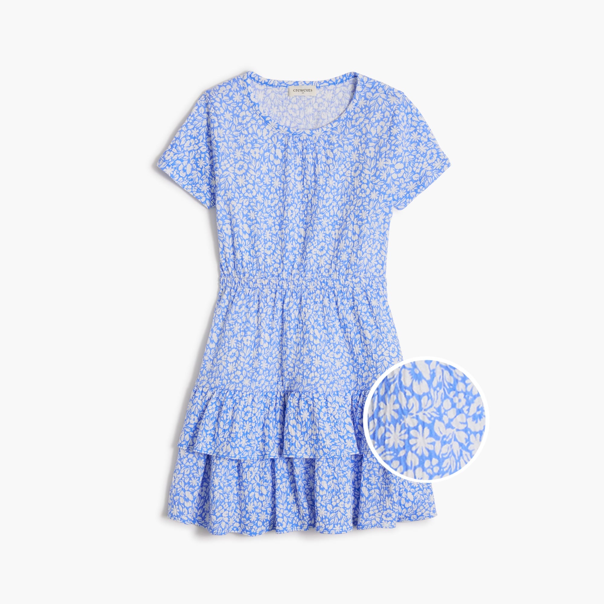  Girls' floral crinkle-knit ruffle dress