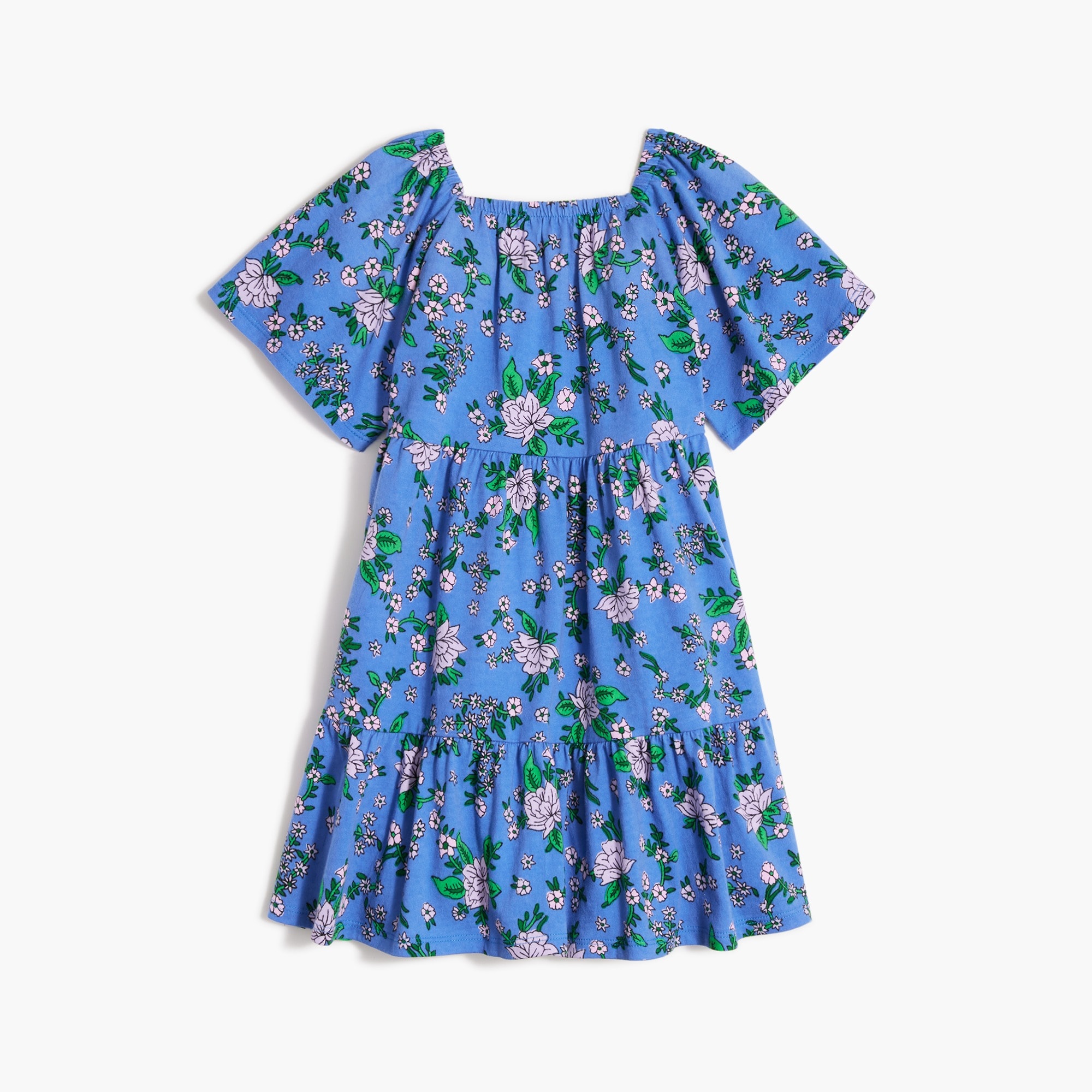 Girls' floral flutter-sleeve dress