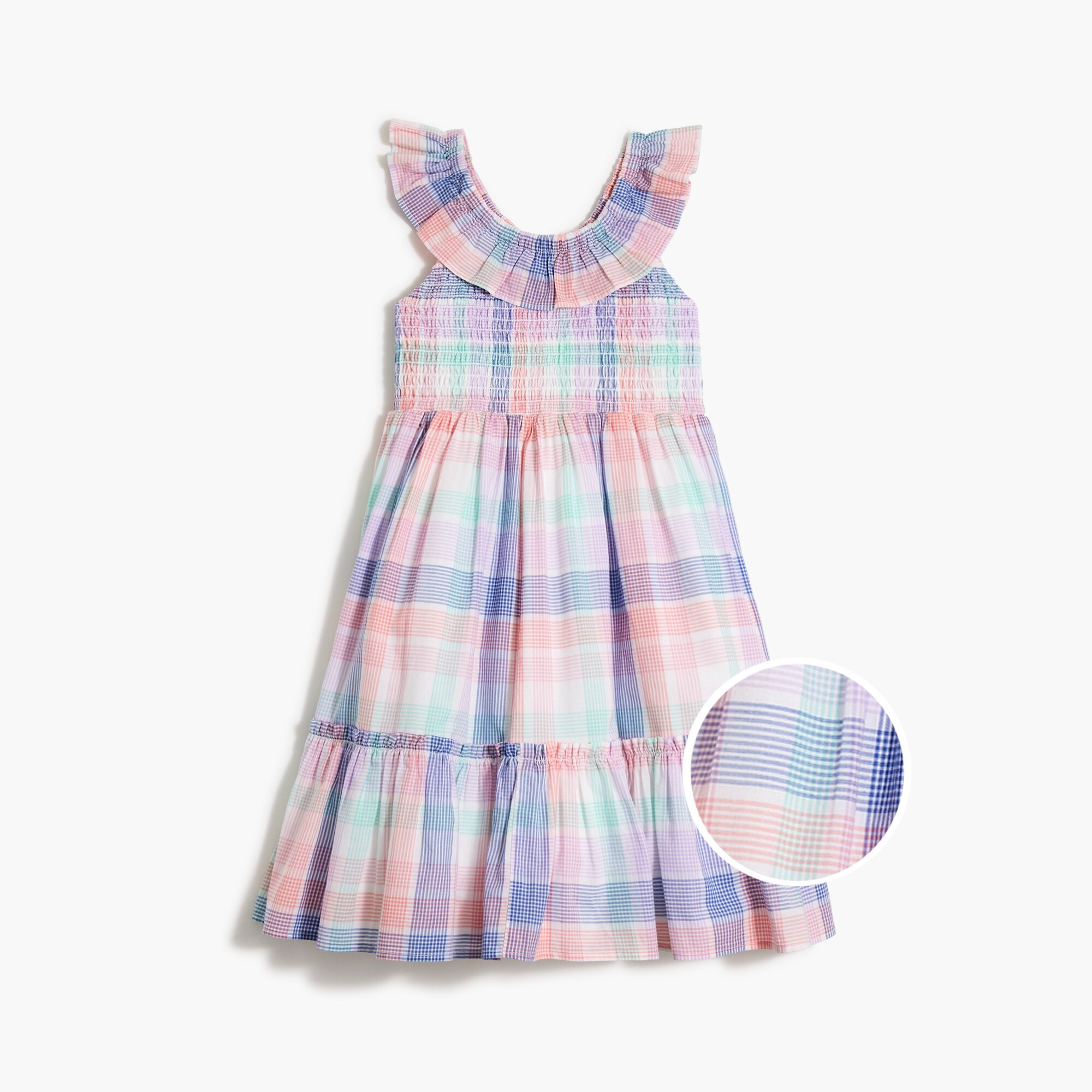 girls' plaid ruffle-collar smocked dress for girls