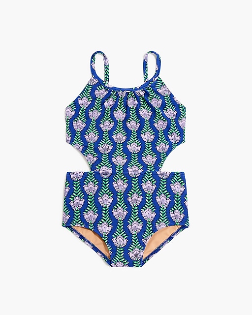  Girls' printed cutout one-piece swimsuit