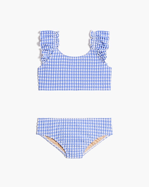  Girls' seersucker ruffle-strap bikini set