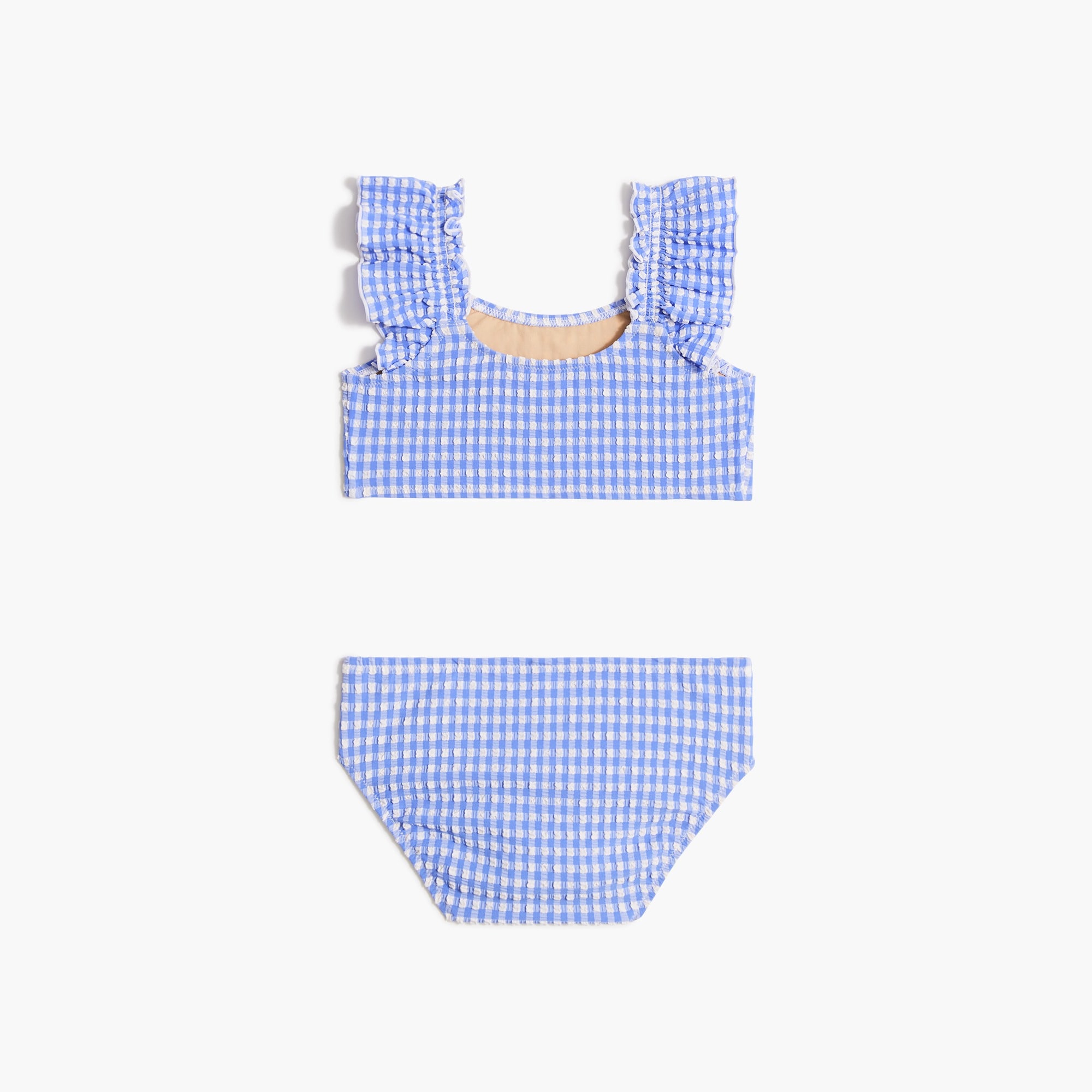 Girls' seersucker ruffle-strap bikini set