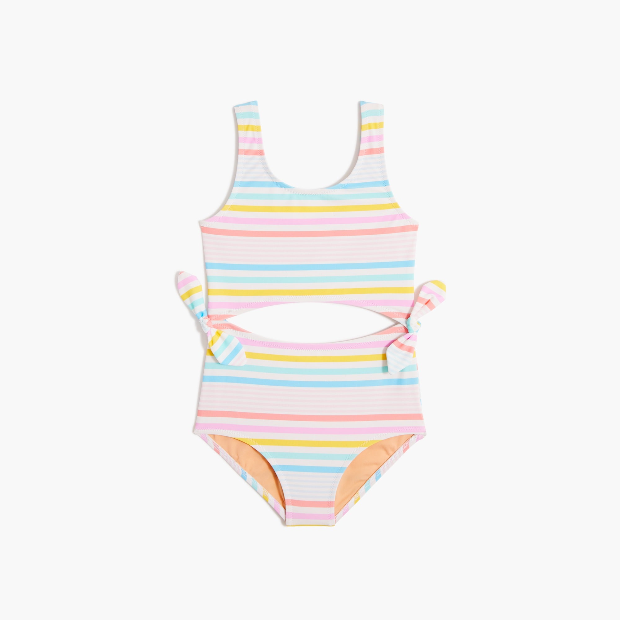 Girls' striped cutout one-piece swimsuit