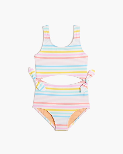 Girls' striped cutout one-piece swimsuit