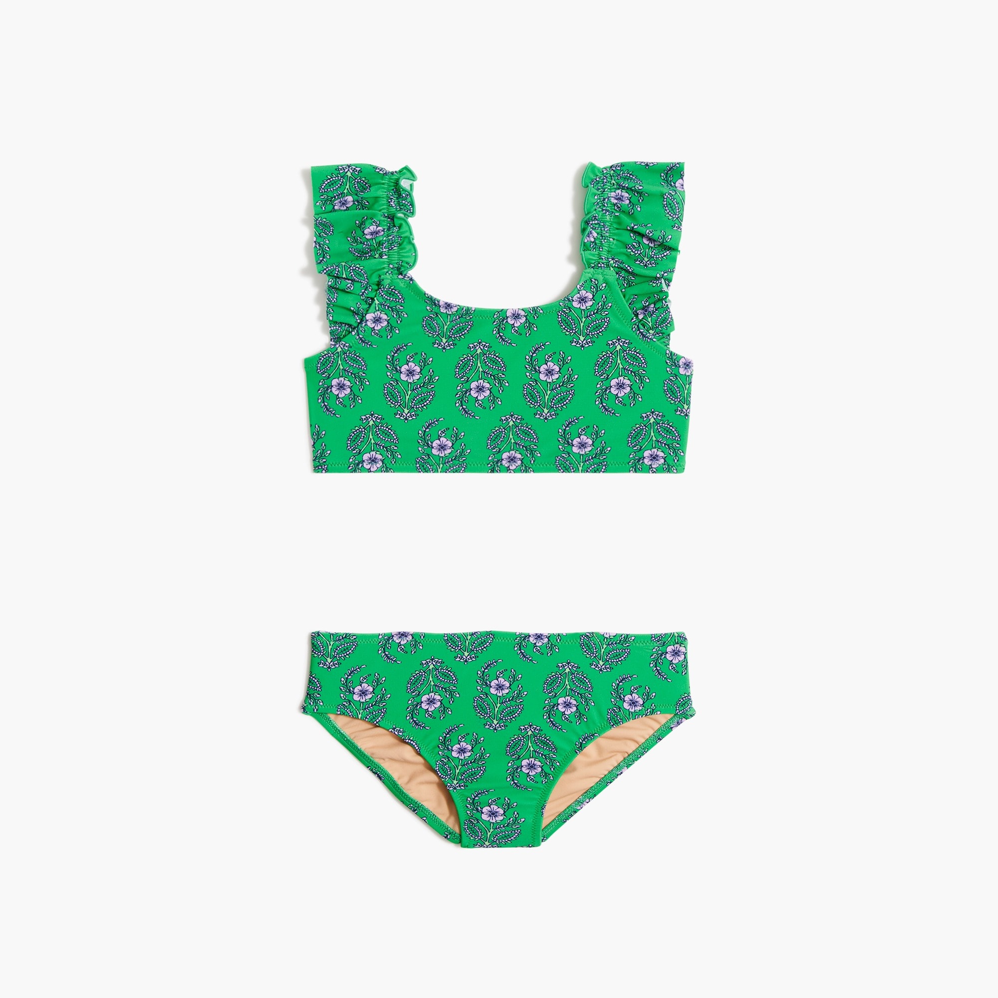 Girls' printed ruffle-strap bikini set