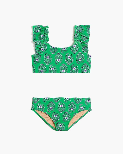  Girls' printed ruffle-strap bikini set
