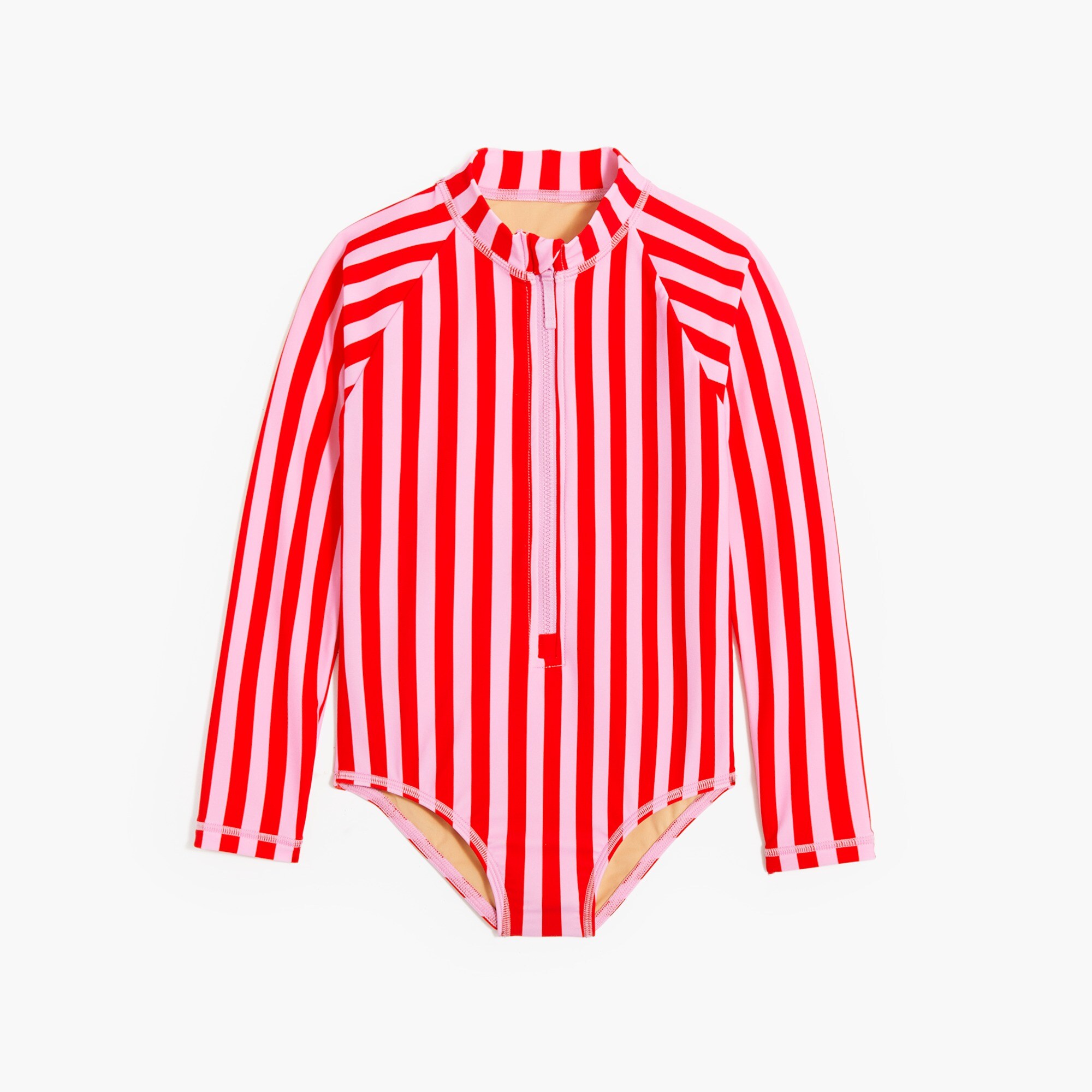 Girls' striped rash guard swimsuit
