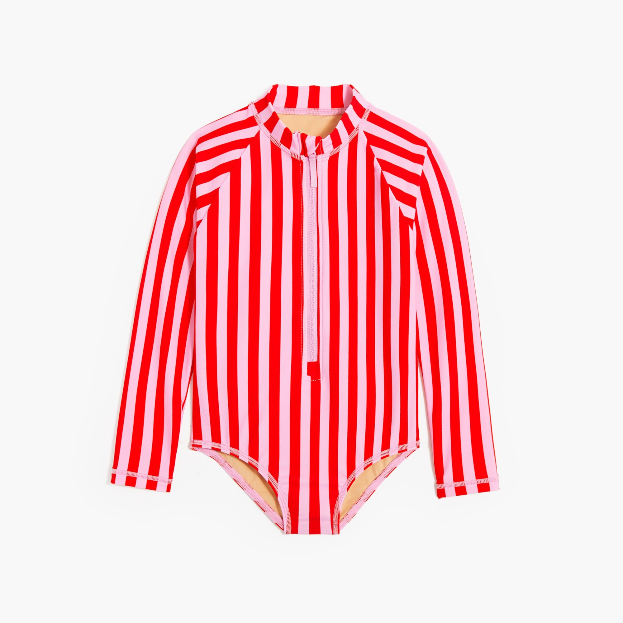  Girls' striped rash guard swimsuit