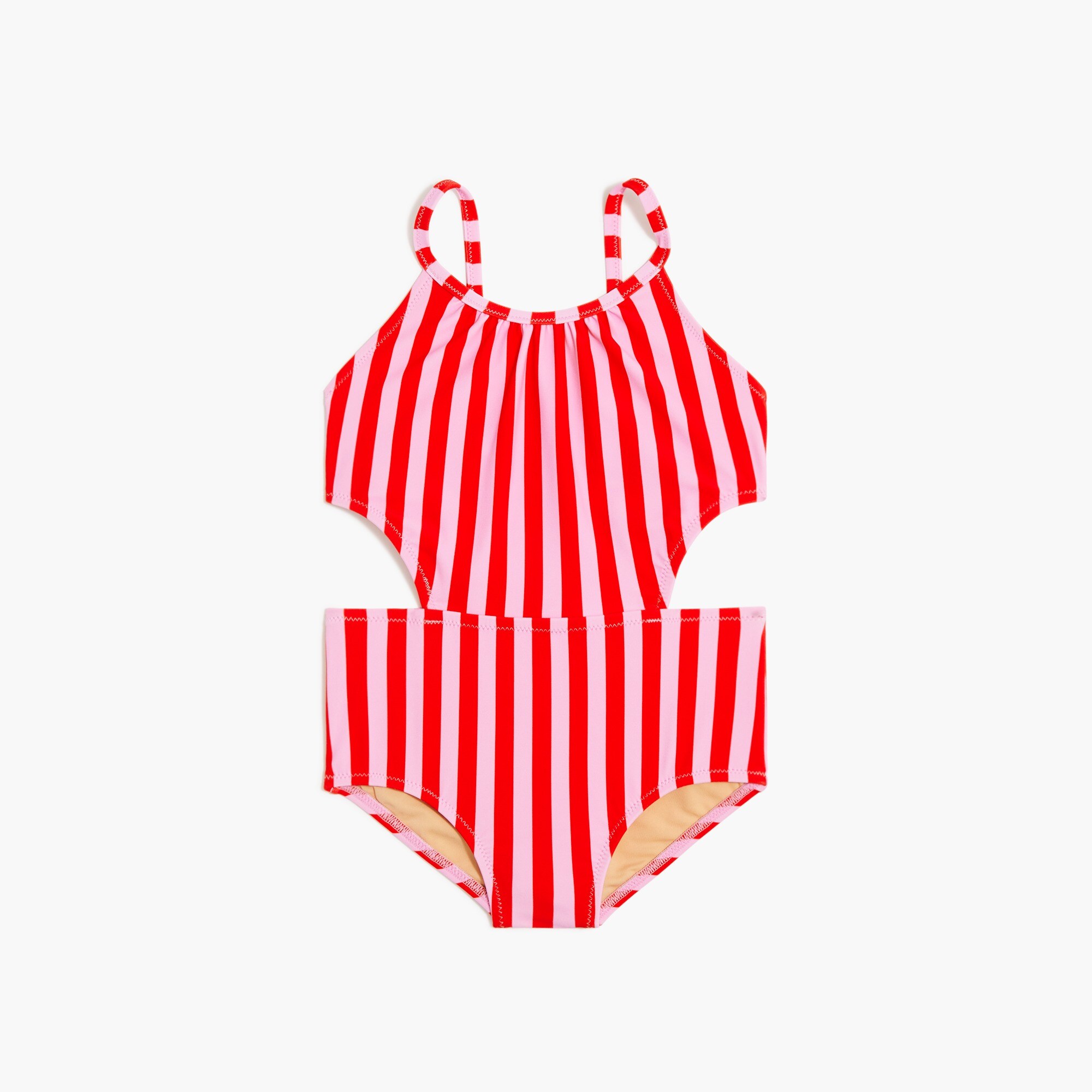Girls' striped cutout one-piece swimsuit