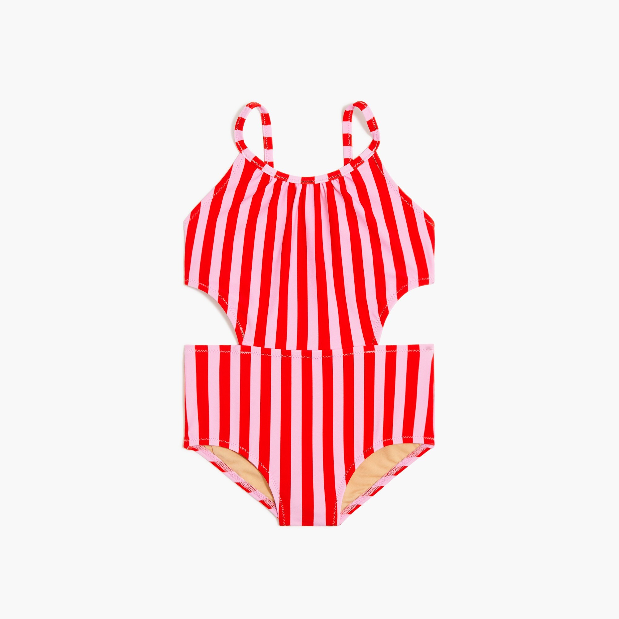  Girls' striped cutout one-piece swimsuit