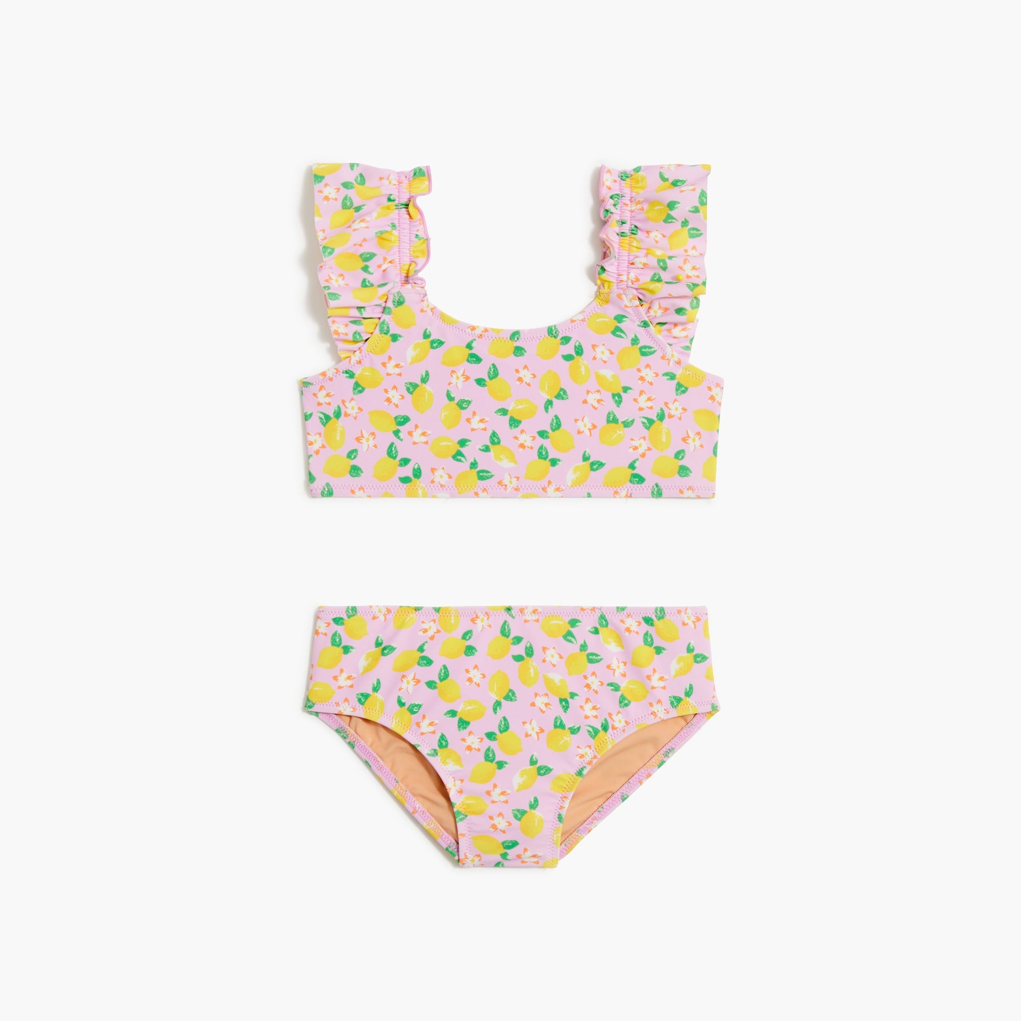  Girls' lemon ruffle-strap bikini set