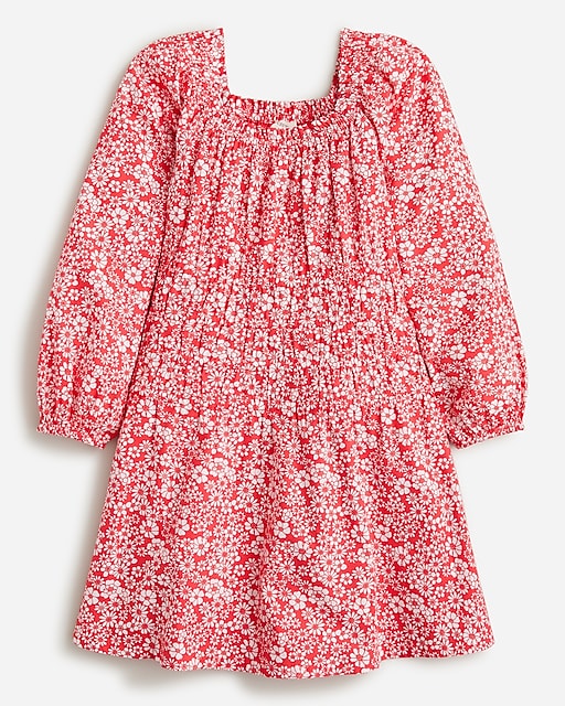  Girls' cotton poplin puff-sleeve dress in  ruby floral
