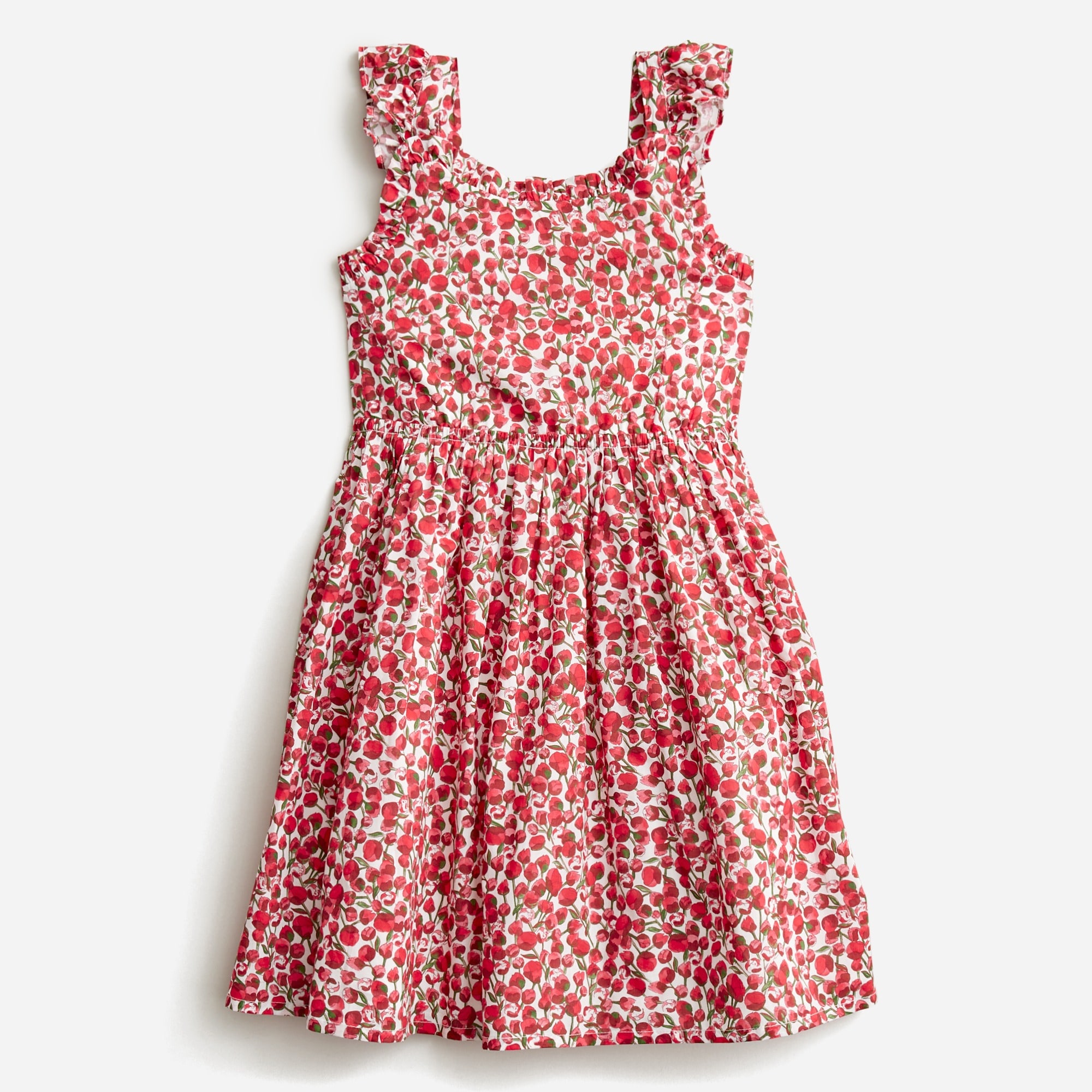  Girls' flutter-sleeve dress in Liberty&reg; Eliza's Red fabric