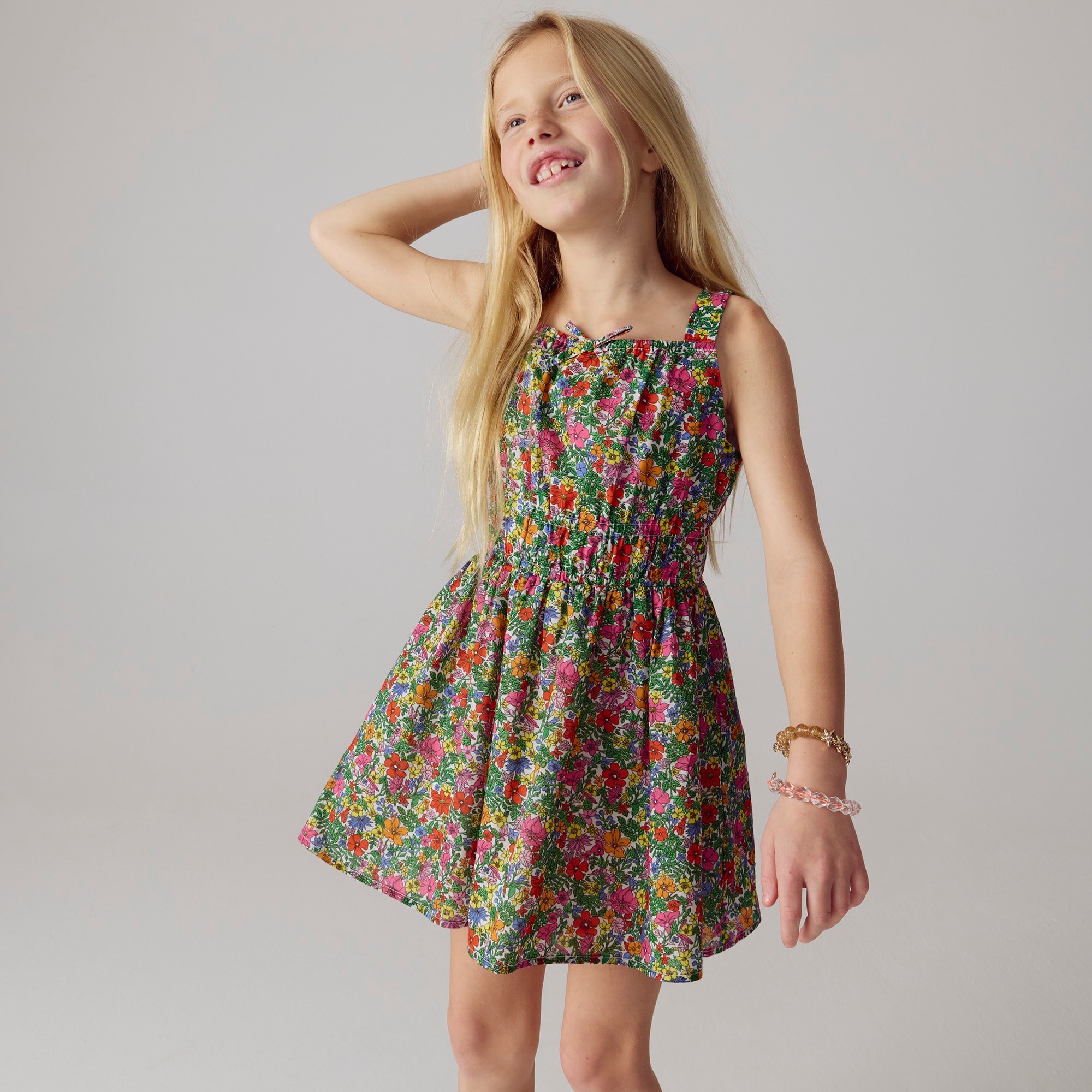 j.crew: girls' smocked-waist dress in floral cotton voile for girls