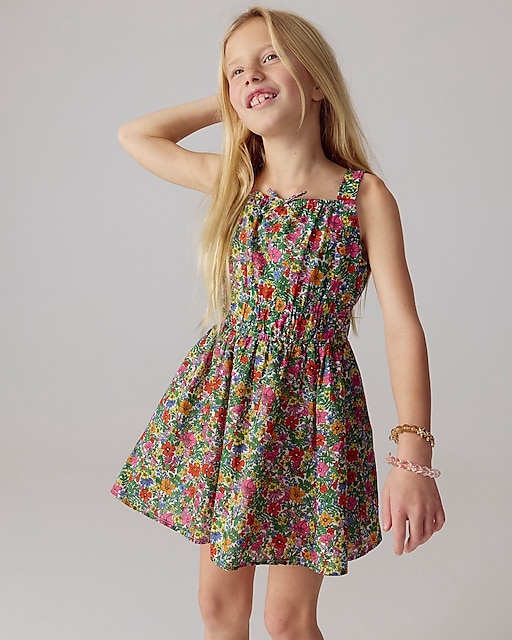  Girls' smocked-waist dress in floral cotton voile