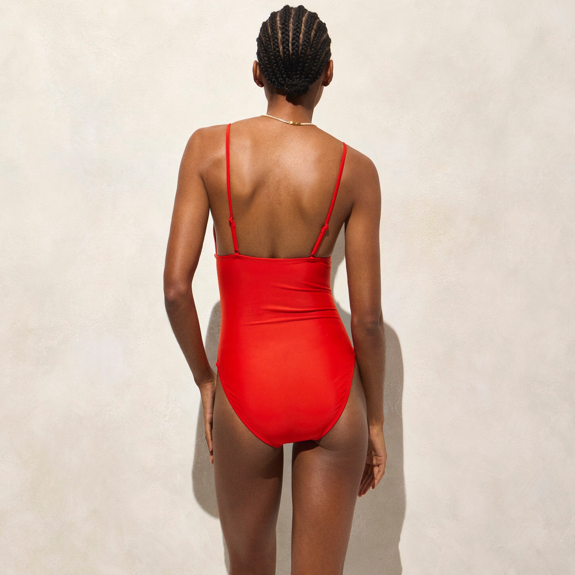 Ruched plunge one-piece swimsuit