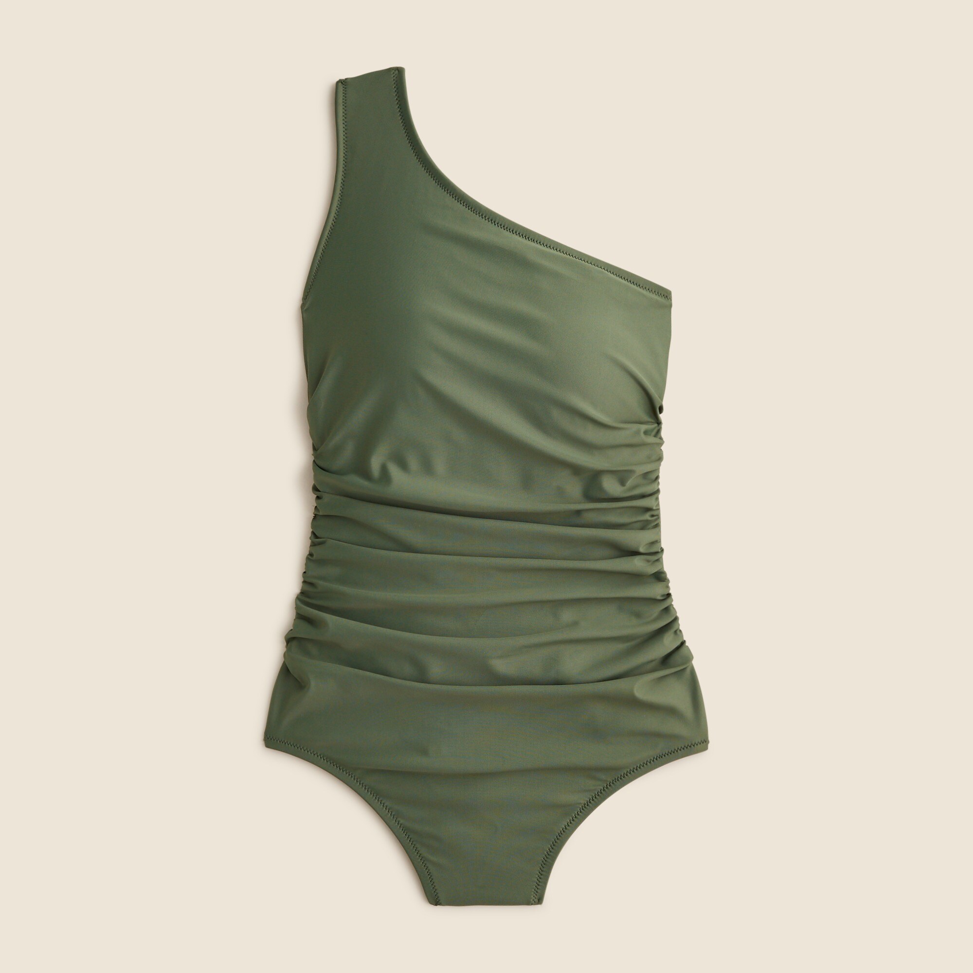 Sleek ruched one-shoulder one-piece swimsuit
