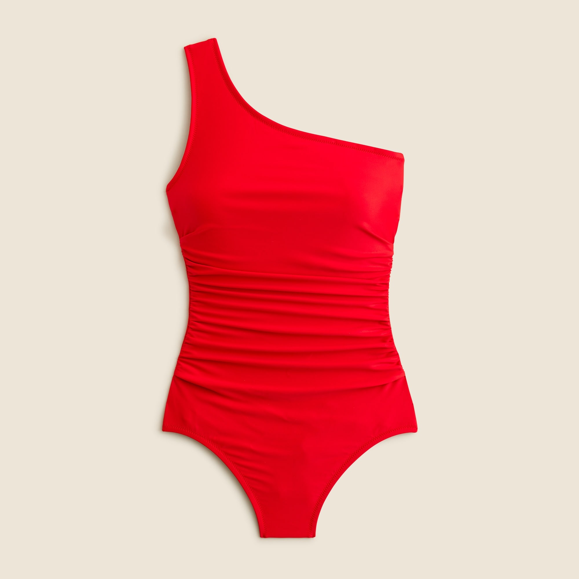 Sleek ruched one-shoulder one-piece swimsuit