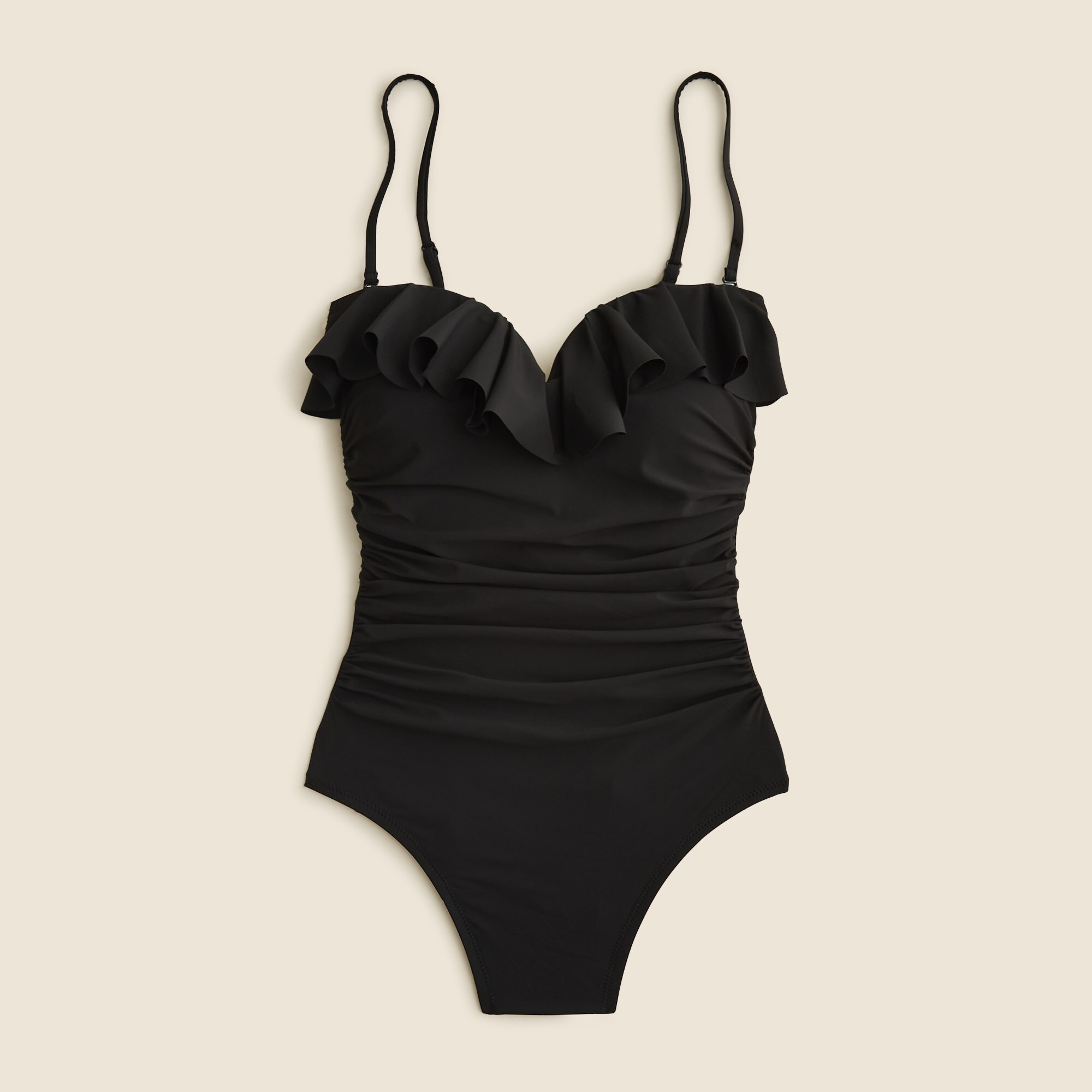 womens Long-torso ruched sweetheart one-piece swimsuit with ruffles