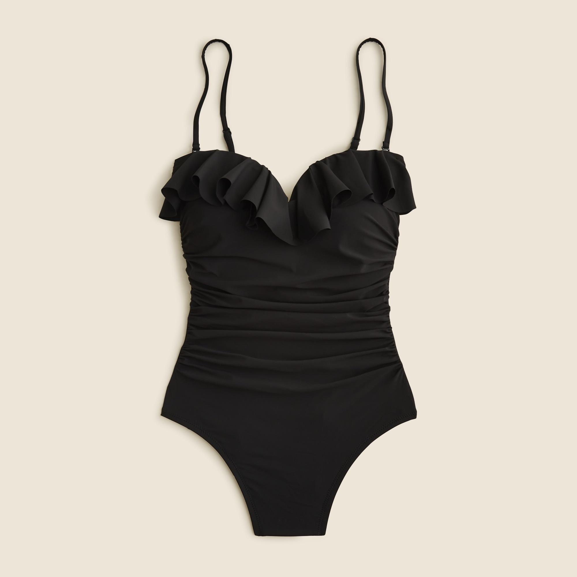 womens Long-torso ruched sweetheart one-piece swimsuit with ruffles