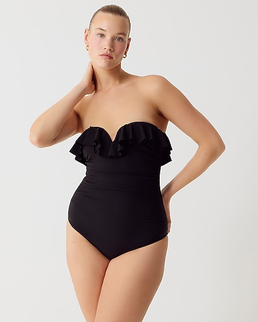 womens Matte ruched one-piece swimsuit with ruffles