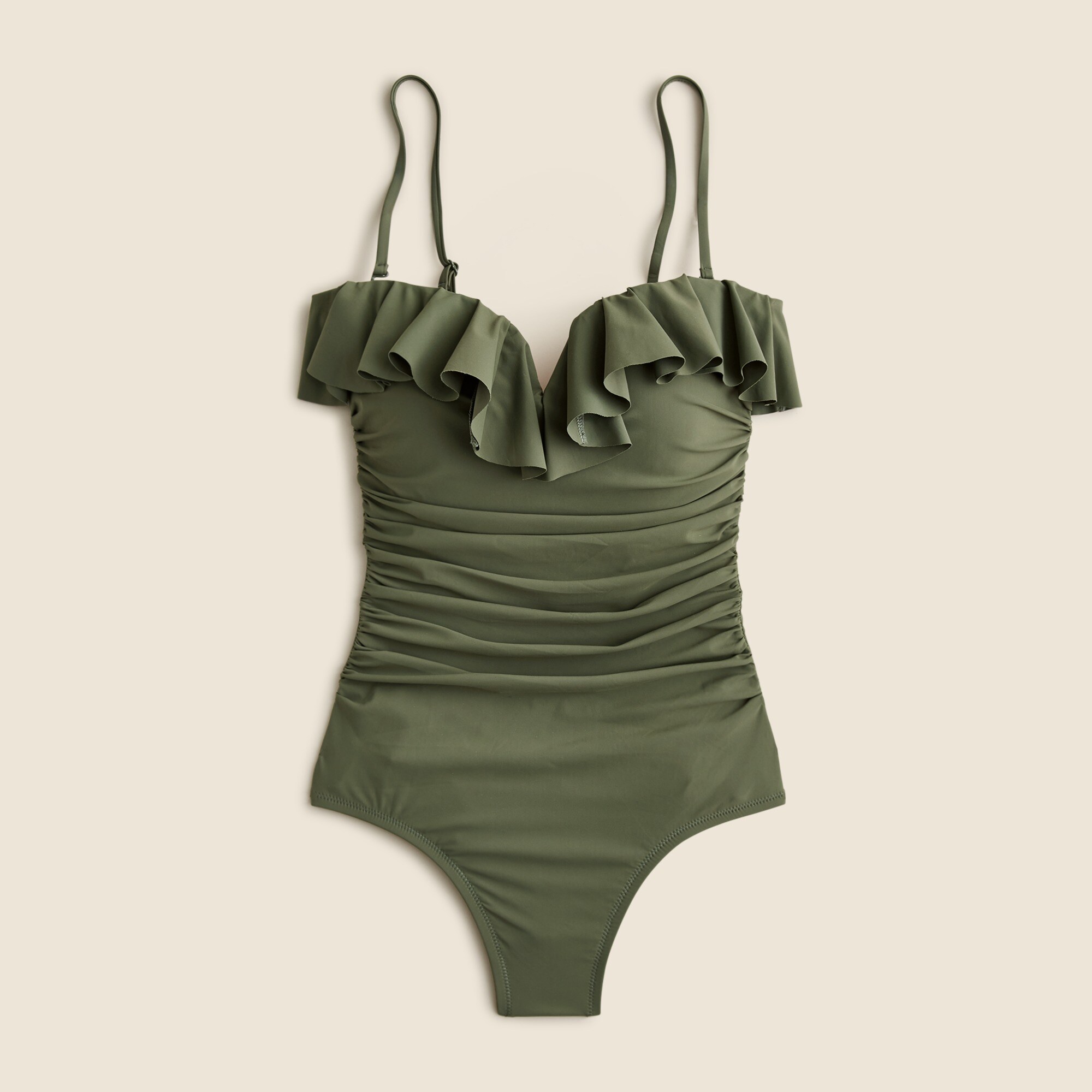 Matte ruched one-piece swimsuit with ruffles