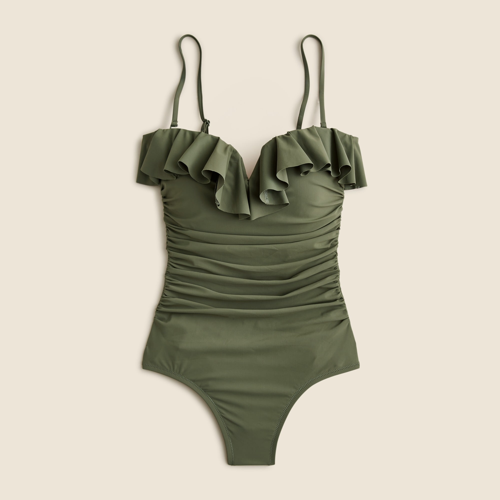 Matte ruched one-piece swimsuit with ruffles