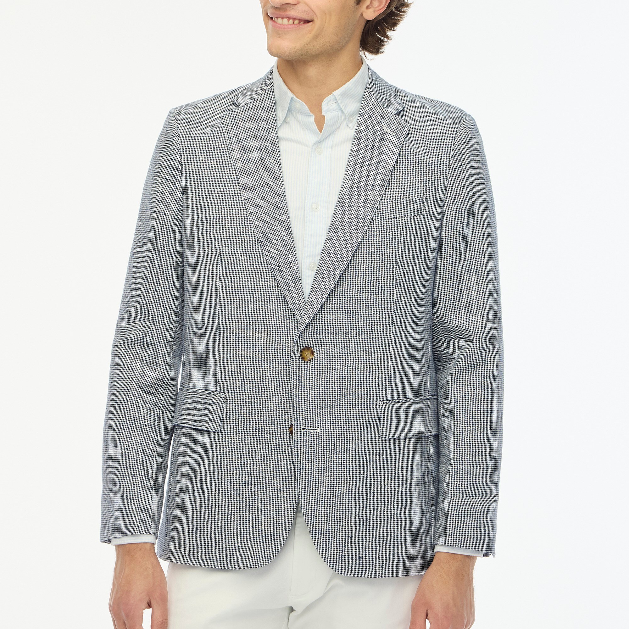  Houndstooth slim-fit linen blazer