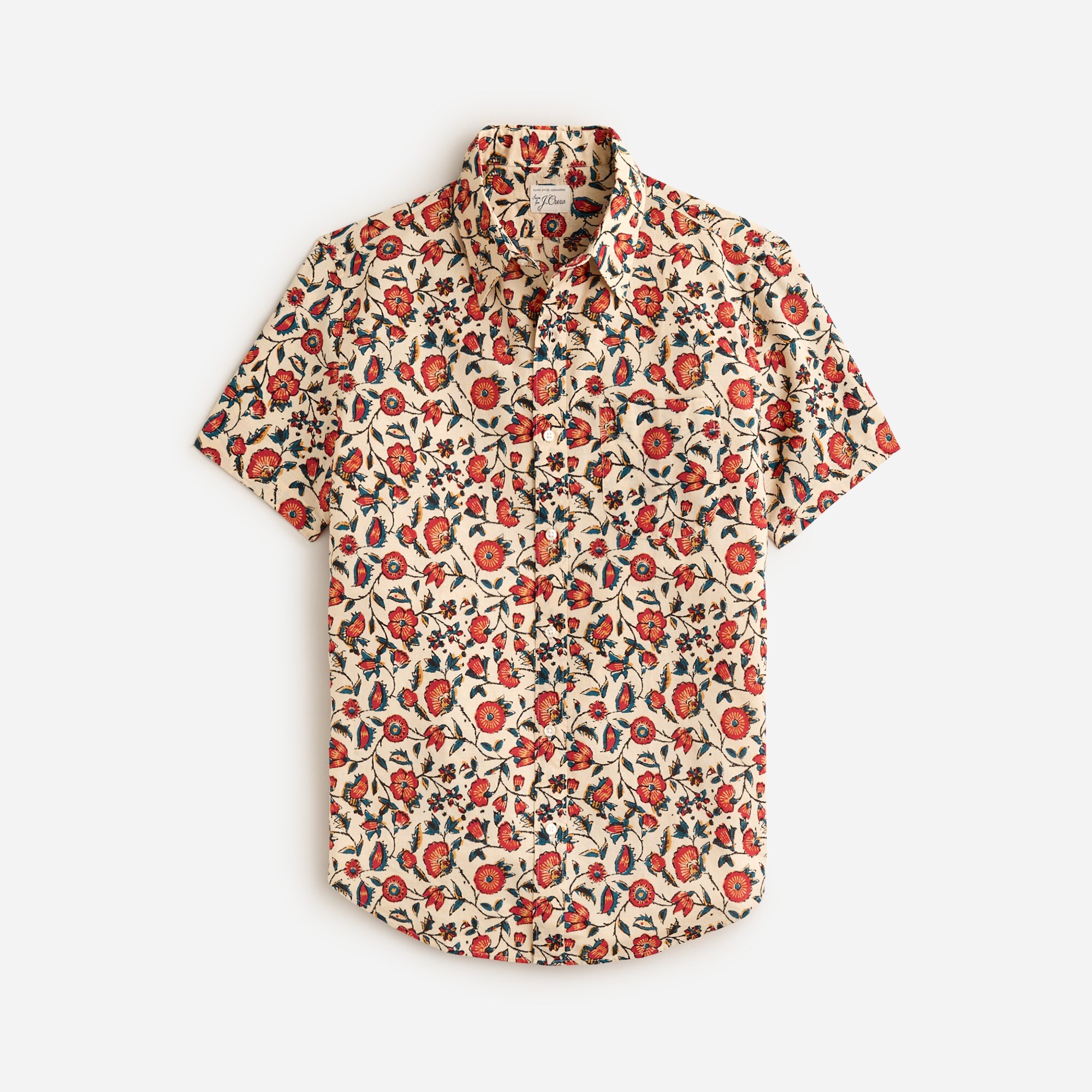  Short-sleeve cotton-linen blend shirt in print
