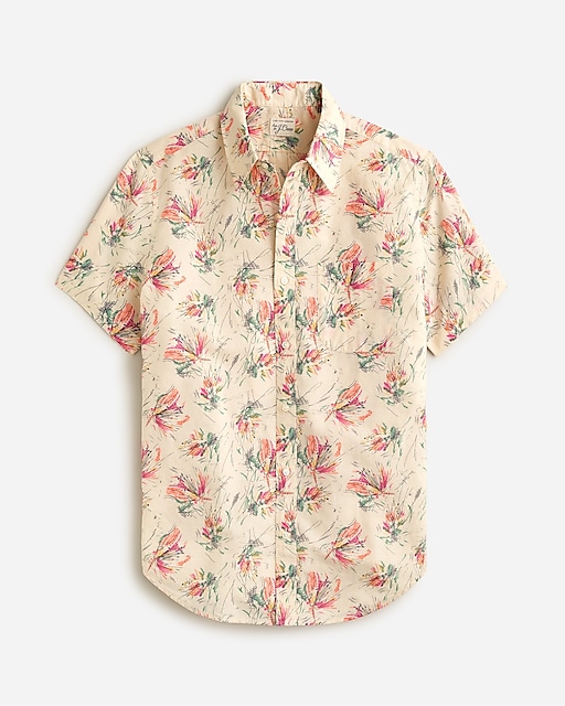  Slim short-sleeve cotton-linen blend shirt in print
