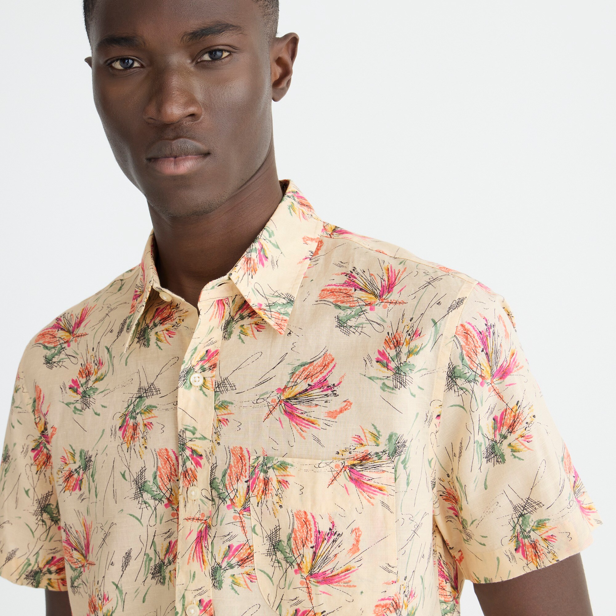 J.Crew Short-Sleeve Linen Shirt, Men's Size M (approx.) linen white type Vintage Second Hand