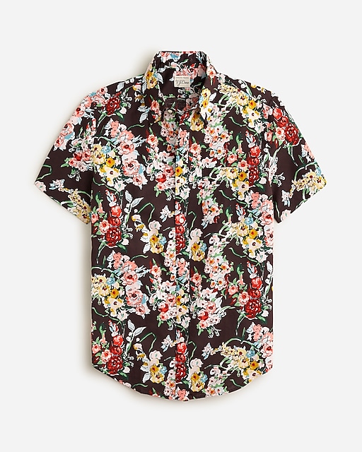  Slim short-sleeve cotton-linen blend shirt in print
