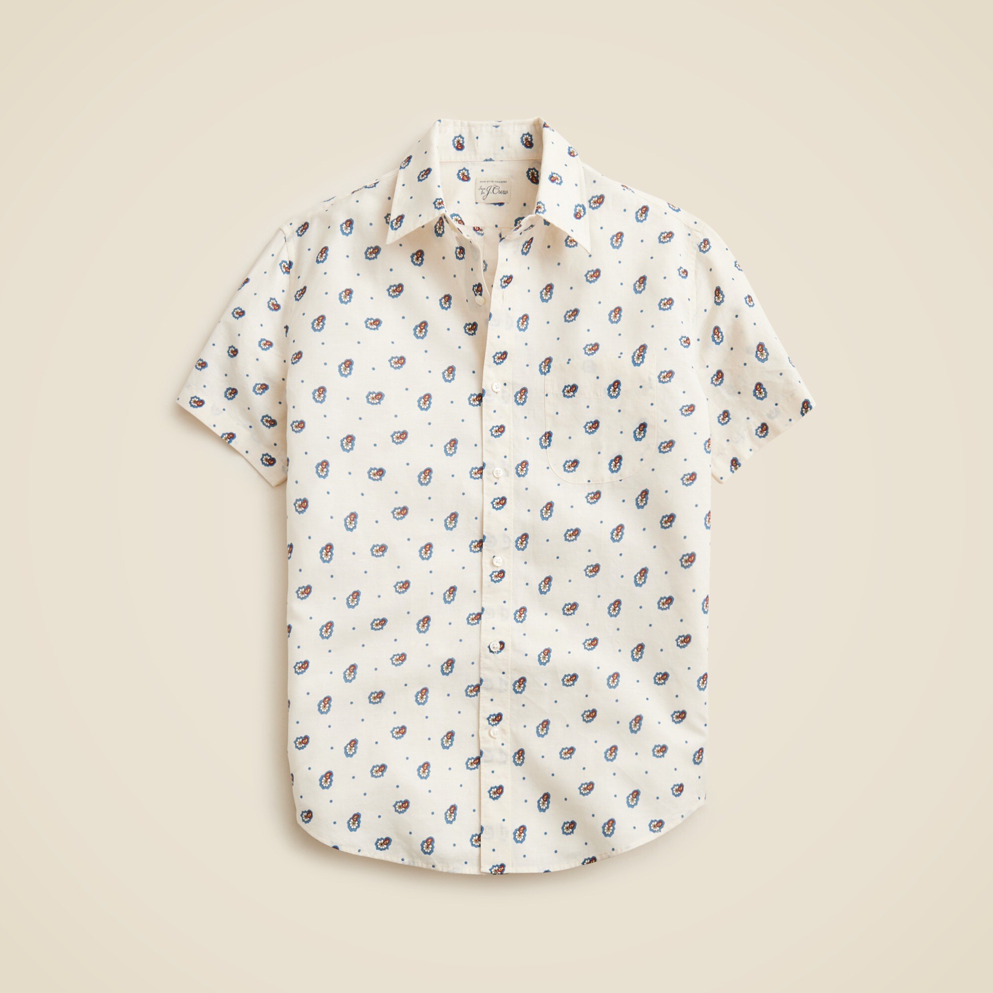  Short-sleeve cotton-linen blend shirt in print