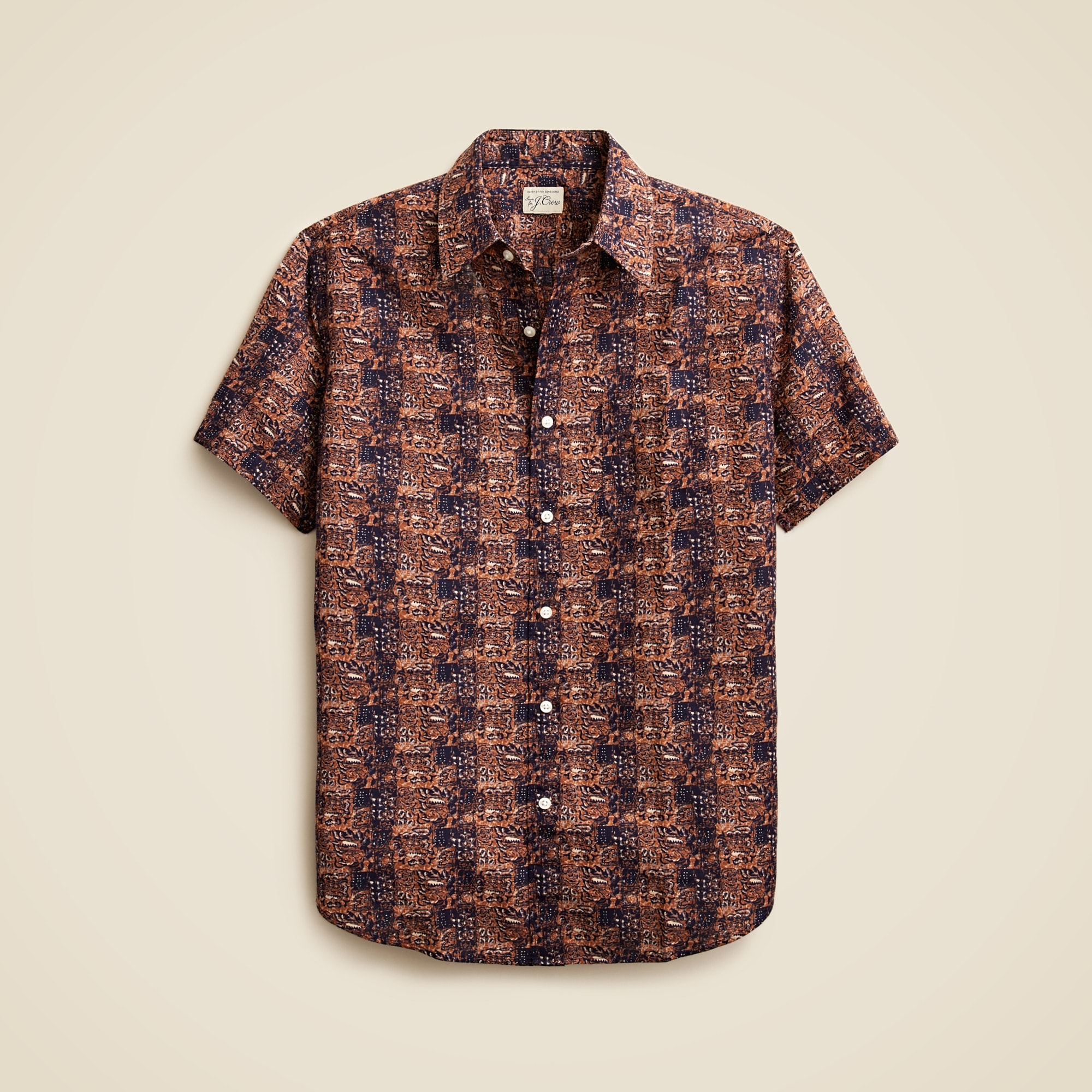 mens Short-sleeve cotton-linen blend shirt in print