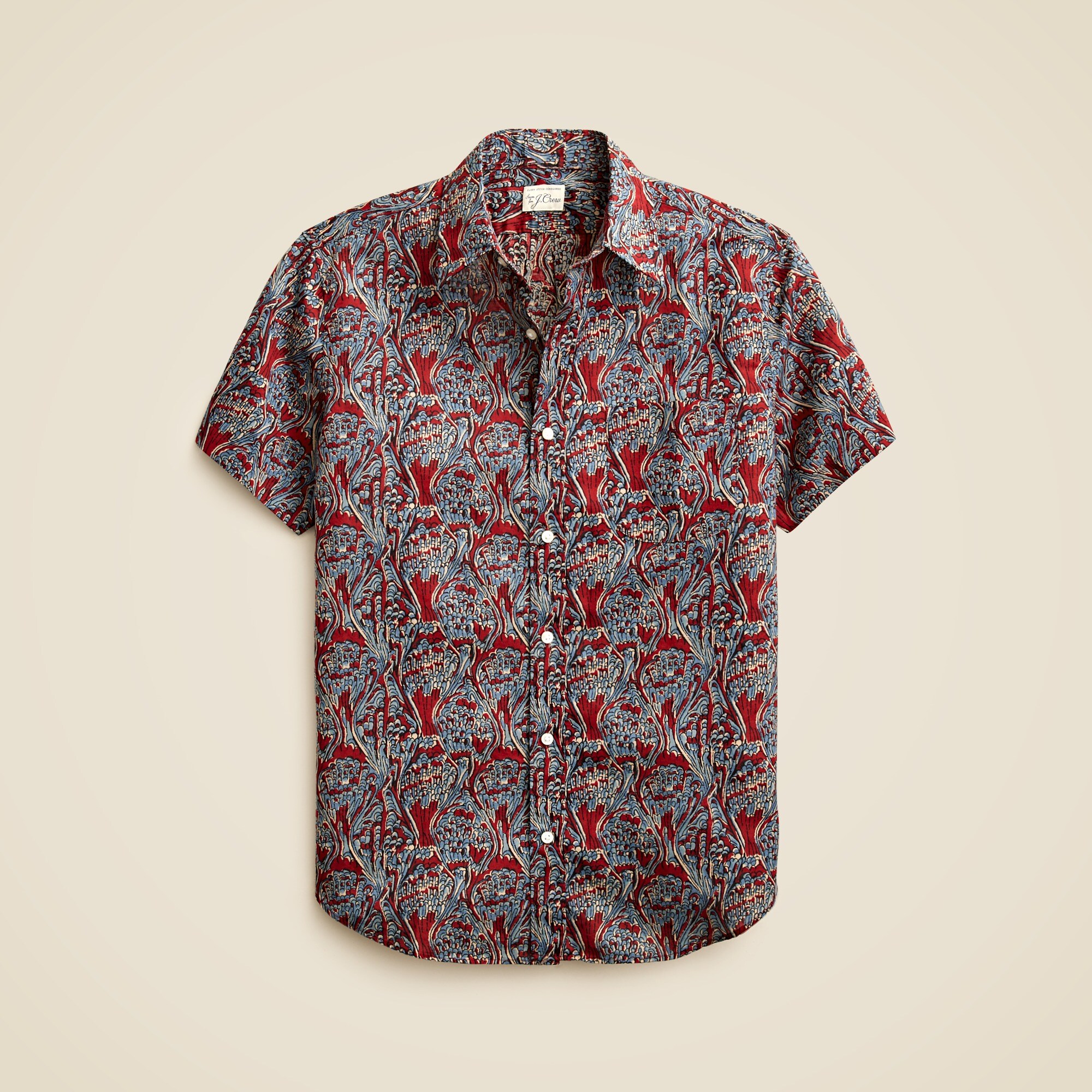 Short-sleeve cotton-linen blend shirt in print