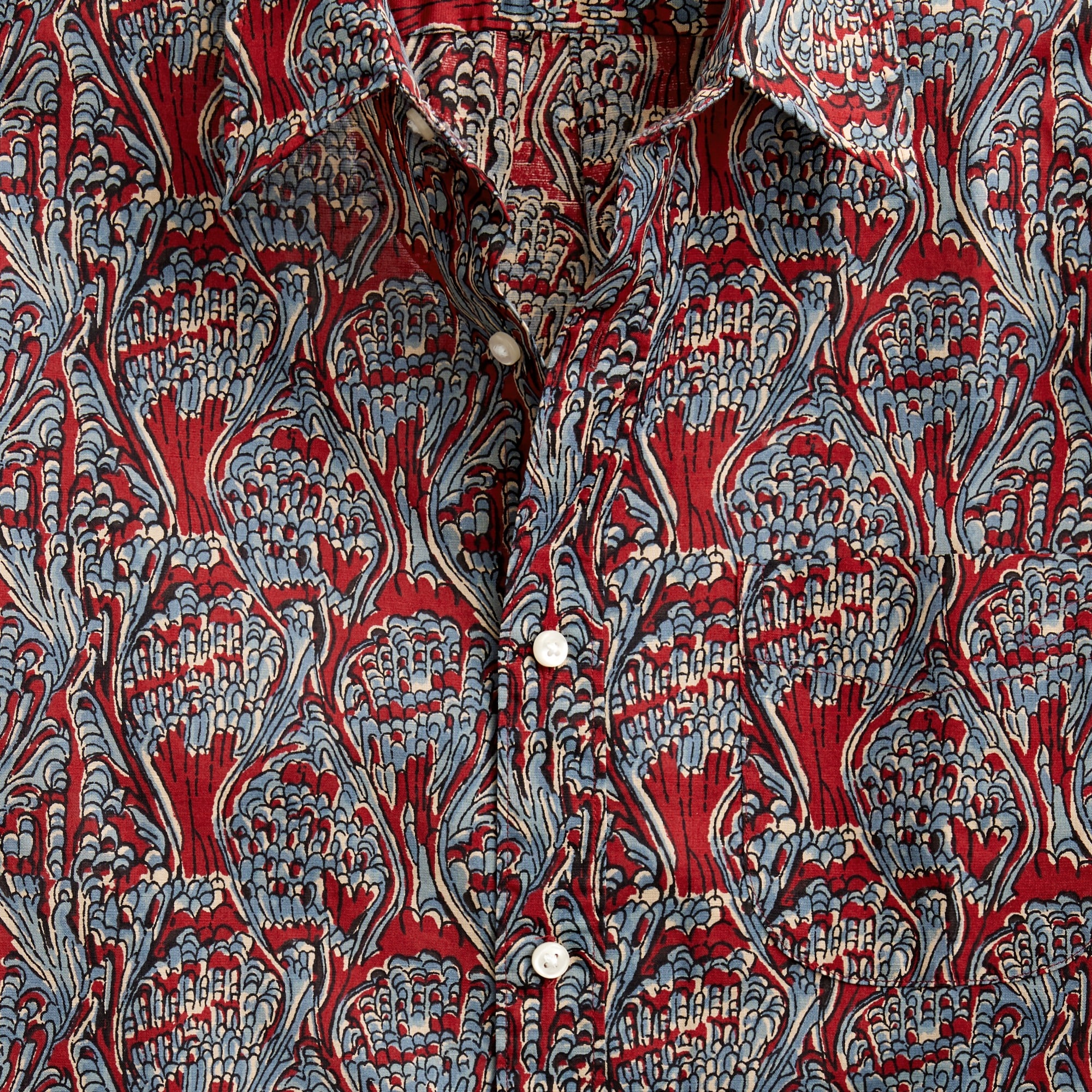 Short-sleeve cotton-linen blend shirt in print