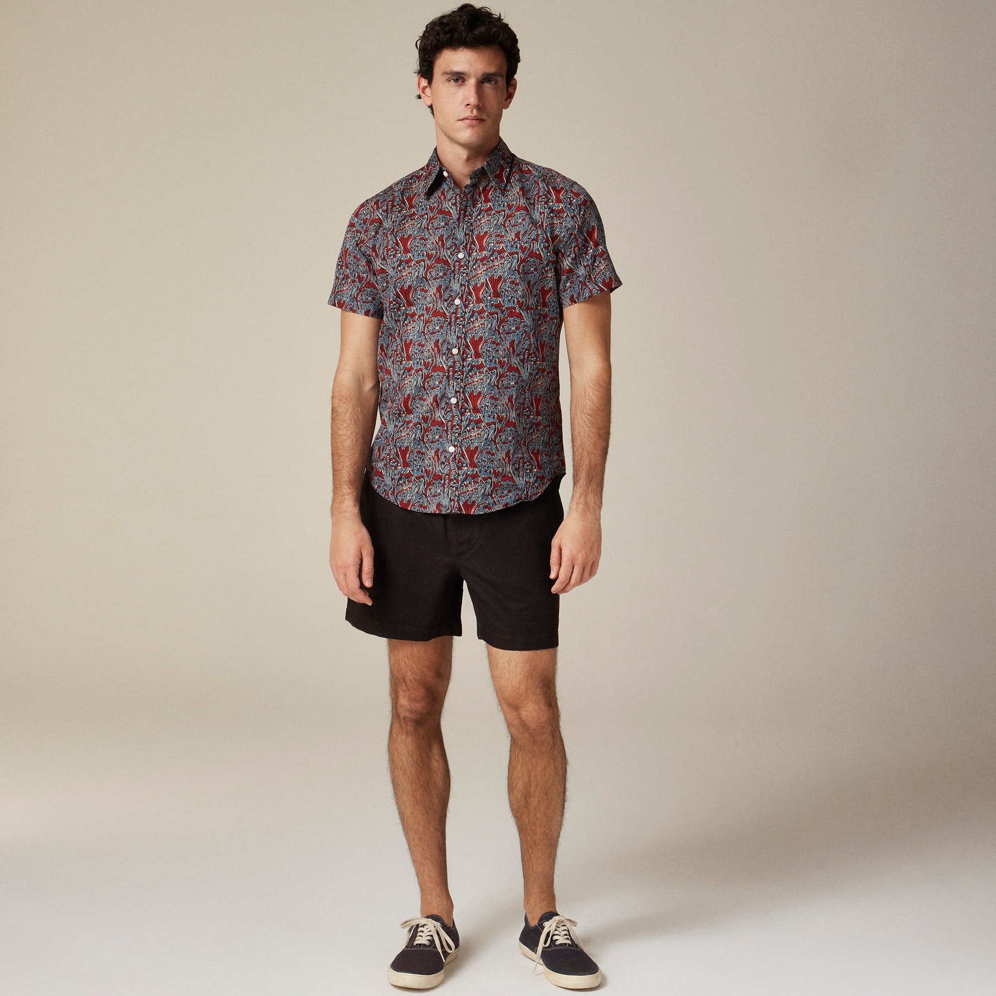 Short-sleeve cotton-linen blend shirt in print