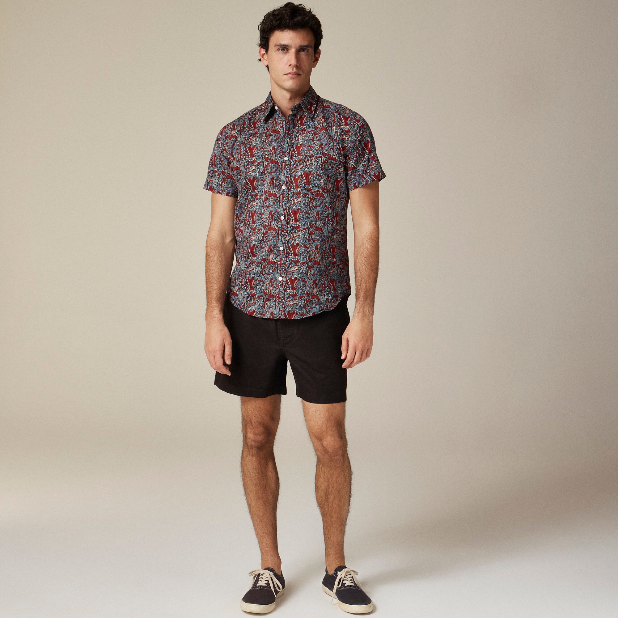 Short-sleeve cotton-linen blend shirt in print