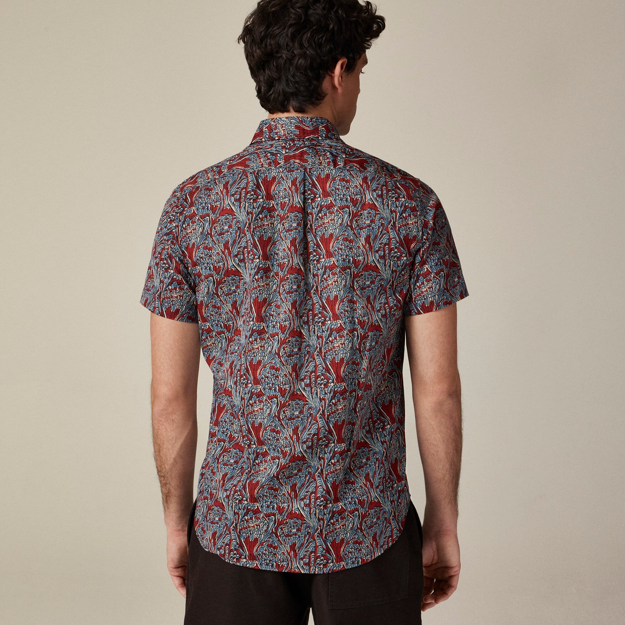 Short-sleeve cotton-linen blend shirt in print