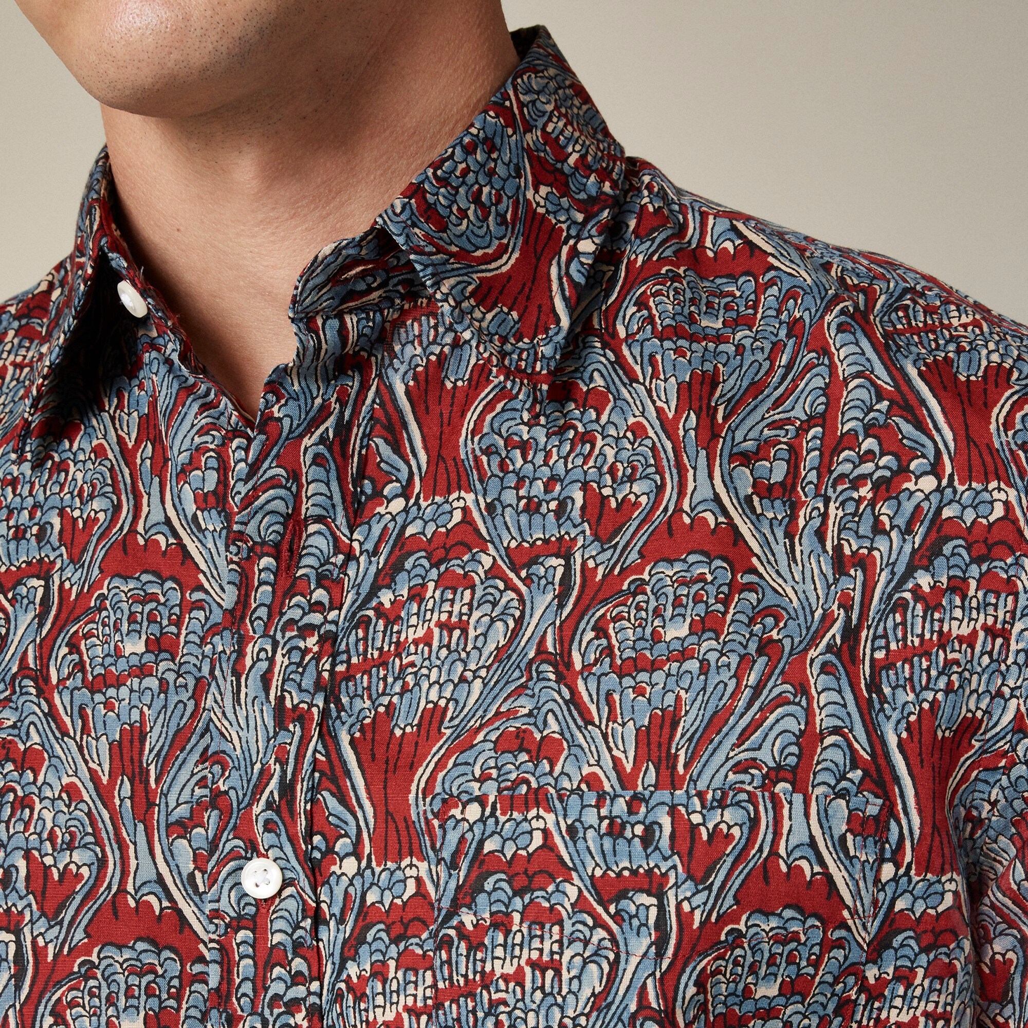 Short-sleeve cotton-linen blend shirt in print