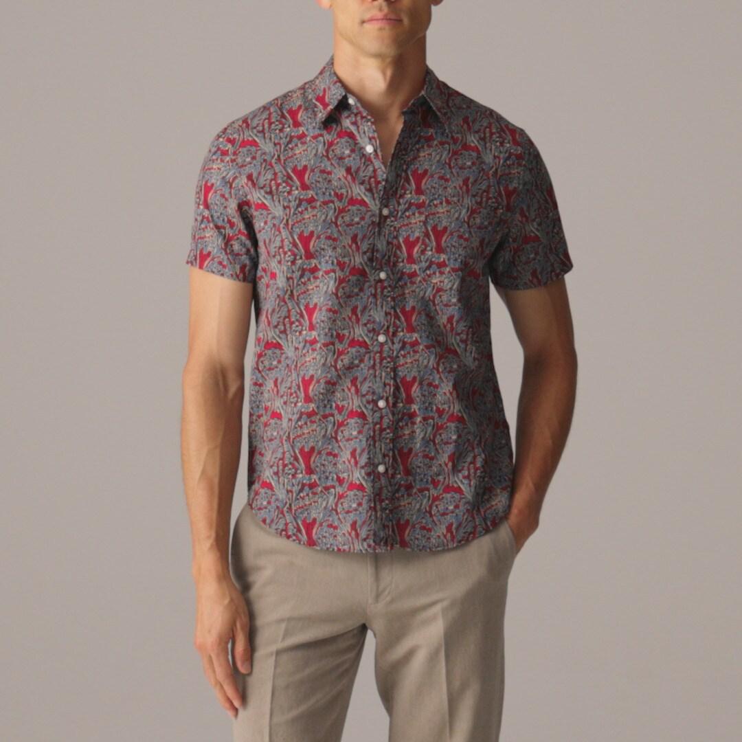 Short-sleeve cotton-linen blend shirt in print